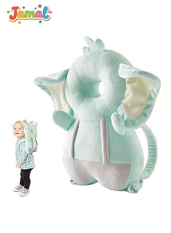 Jamal Baby Head Protector, PP Cotton Filling Baby Head Protector Backpack, Adjustable Baby Head Protection Safety Pad Backpack Wear for Crawling (Elephant) - Image 1