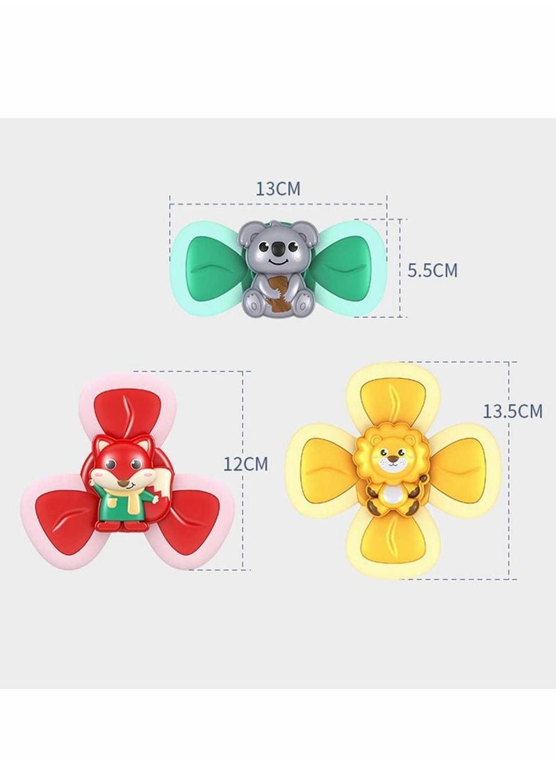 SYOSI - Sucker Spin Toy for Baby, 3 Pcs Spinning Baby Cartoon Animal Top Girls Boys with Rustling Sound and Rotating Wind Leaves - Teething Toys | Bath - Image 1
