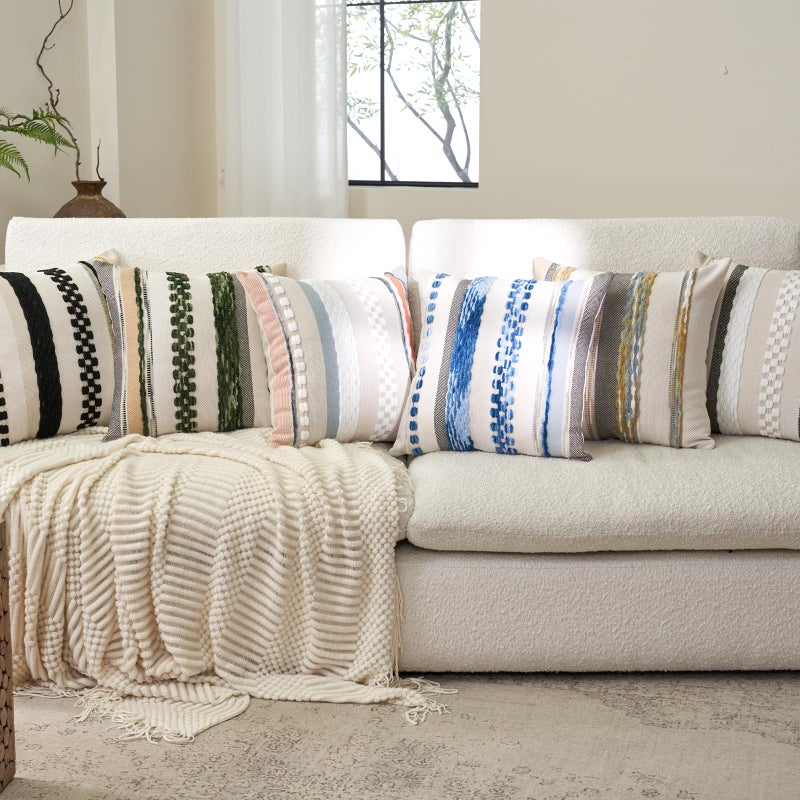 Aeckself Boho Throw Pillow Covers 18x18 Inch Set of 2, Farmhouse Decorative Striped Square Pillow Covers Chenille Tufted Pillow Cases Accent Neutral Pillowcase for Living Room Couch Bed, Yellow-Gray - Image 5