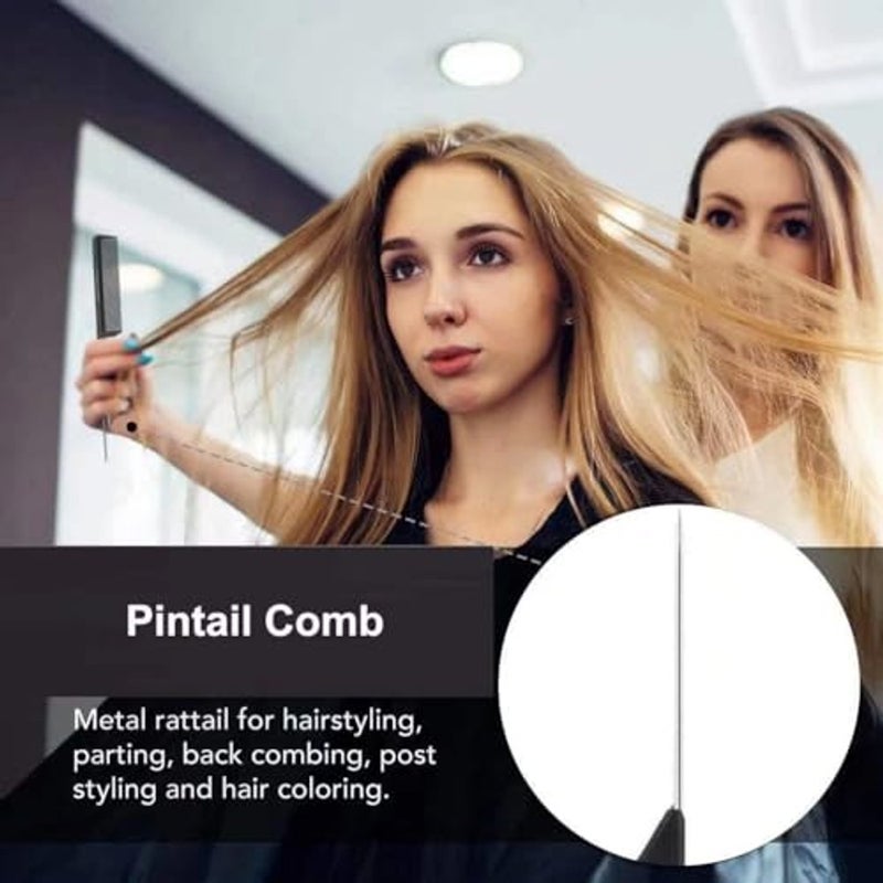 Toni & Guy 1 Pack Professional Stainless Steel Rat for Parting, Metal Pin Parting with Metal Pick, Black Anti Static Carbon Fiber Fine Tooth Pin Brush for Men and Women - Image 5