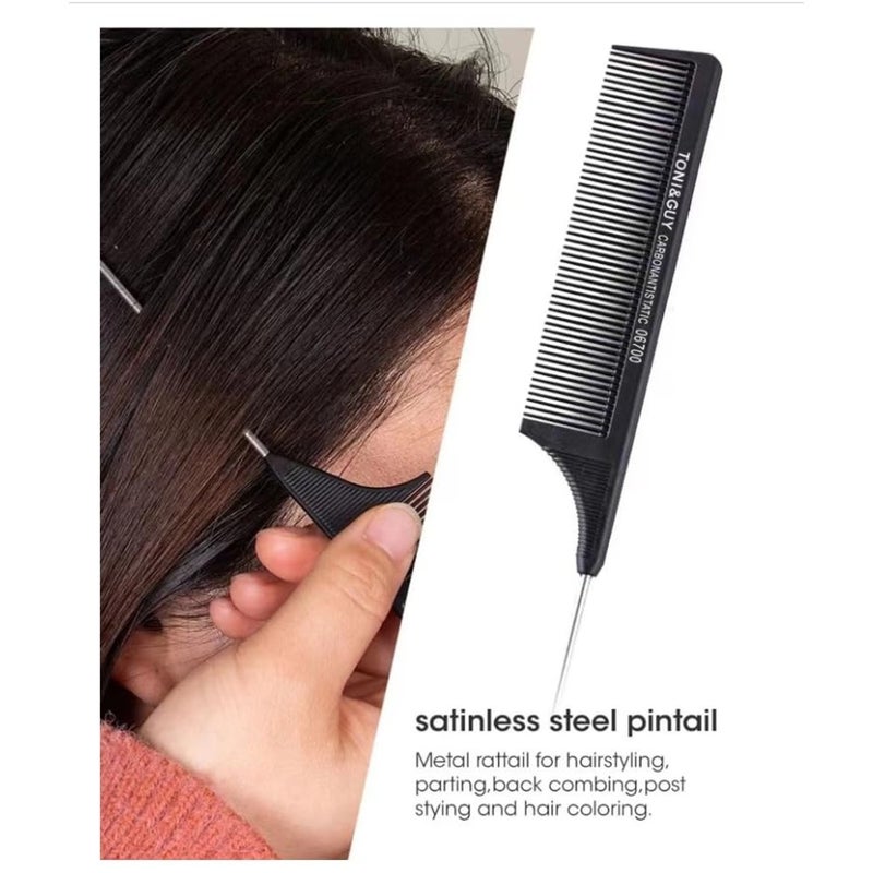 Toni & Guy 1 Pack Professional Stainless Steel Rat for Parting, Metal Pin Parting with Metal Pick, Black Anti Static Carbon Fiber Fine Tooth Pin Brush for Men and Women - Image 3