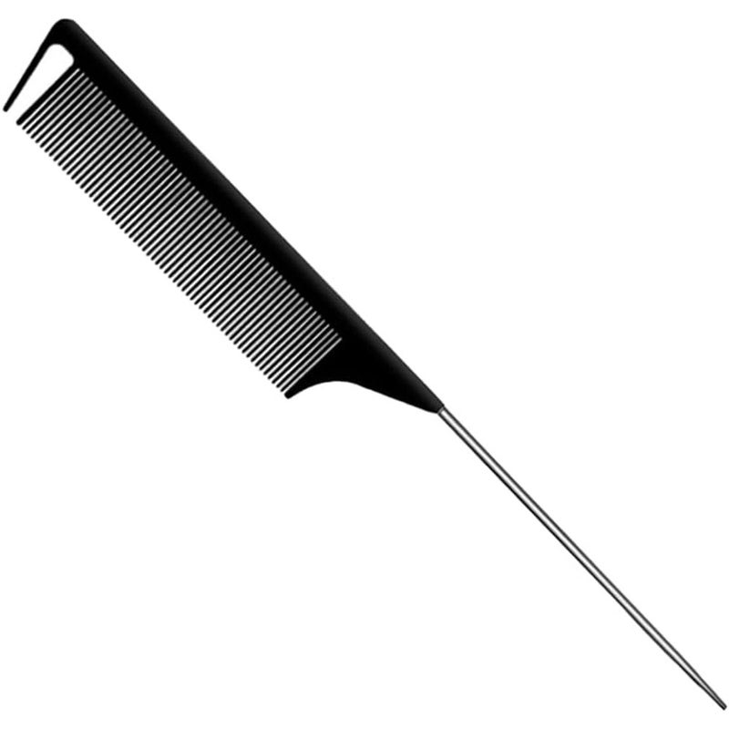 Toni & Guy 1 Pack Professional Stainless Steel Rat for Parting, Metal Pin Parting with Metal Pick, Black Anti Static Carbon Fiber Fine Tooth Pin Brush for Men and Women - Image 1