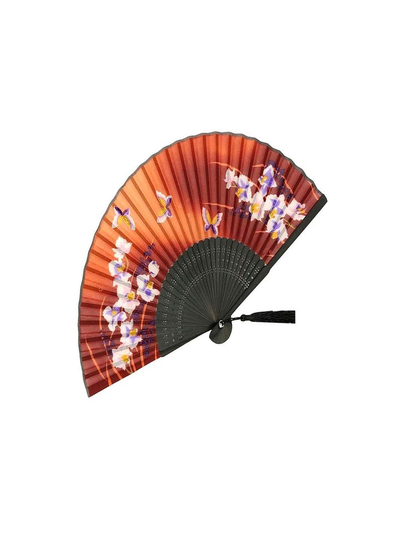 Elegant Bamboo Folding Hand Fan for Women, Vintage Chinese Japanese Silk Design, Perfect for Dance, Performance, Decoration, Weddings, Parties, and Craft Gifts  - Image 1