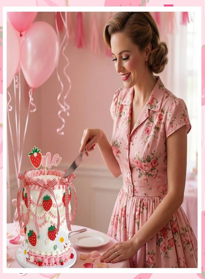 Glitinsel 36 Pcs Strawberry Cake Topper Fake Strawberry Cake Decorations Daisy Flowers Plaid Bow Birthday Party Wedding Supplies - Image 4