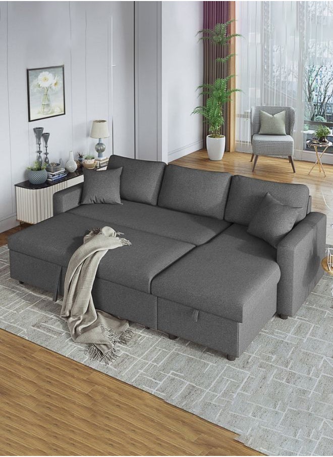 KARNAK Karnak Hunter 3 Seater Diwan Sofa Cum Bed With Cushions L-Shaped Storage Space | Convertible Living Room Furniture  Grey 210X160X95 Cm  - Image 1