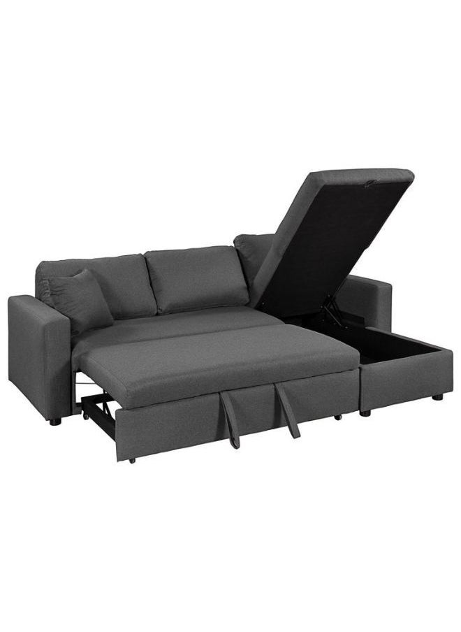KARNAK Karnak Hunter 3 Seater Diwan Sofa Cum Bed With Cushions L-Shaped Storage Space | Convertible Living Room Furniture  Grey 210X160X95 Cm  - Image 3