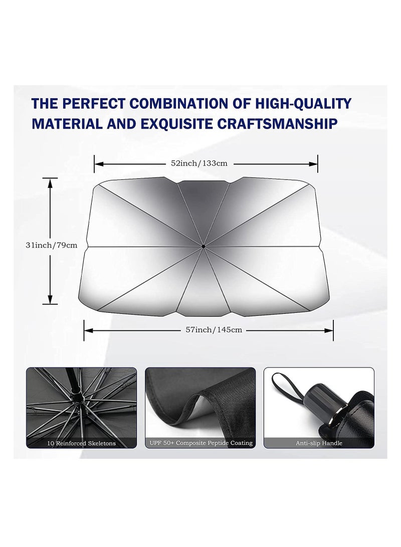 Y&D Car Windshield Sun Shade Foldable Umbrella Reflective Sunshade for UV Rays and Heat Visor Protector,Keep Vehicle Cool,Easy to Use Store Fits Most SUVs 57 x 31 in  - Image 2