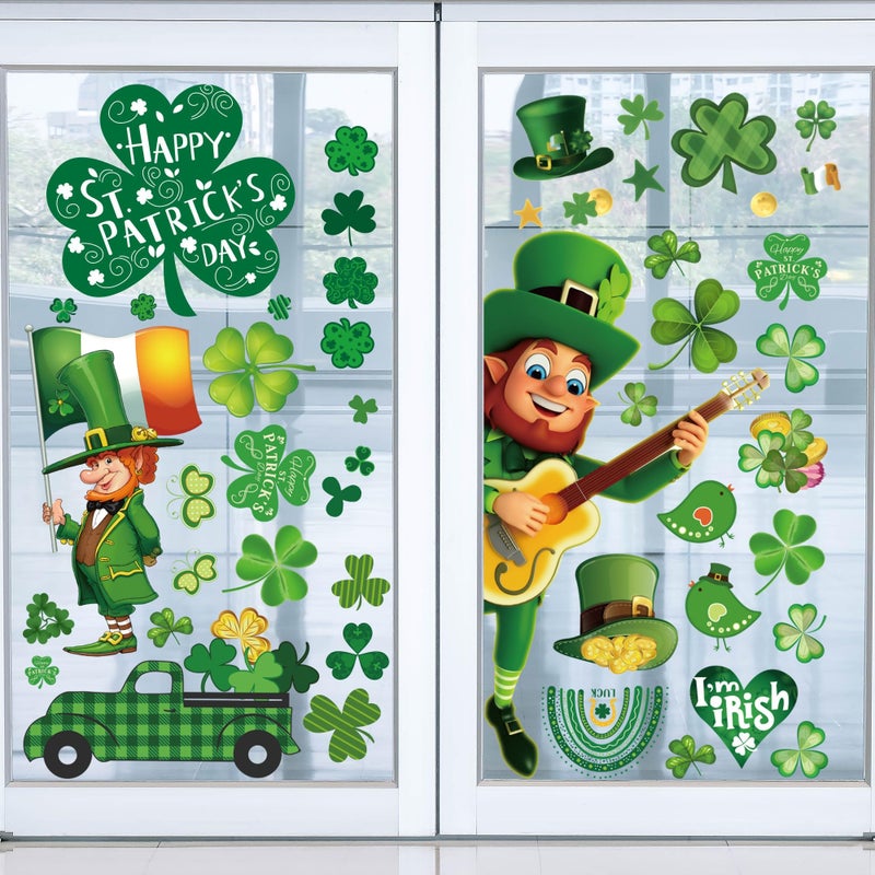 i-Beeboo st Patricks Day Decorations Window clings 10 Sheet for Glass Windows Shamrock Window clings Stickers - Image 1