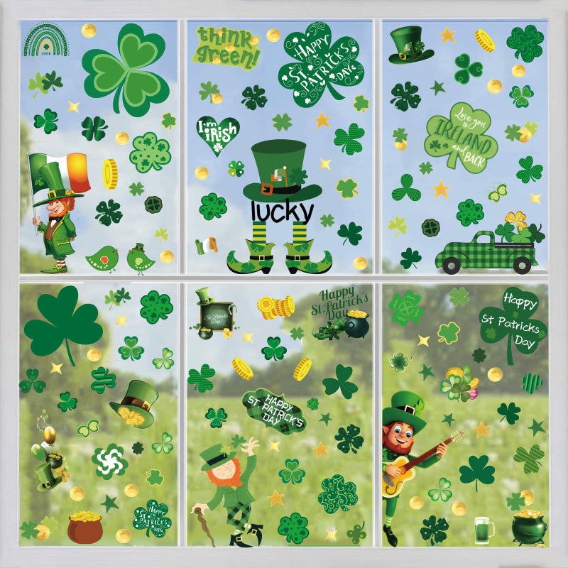 i-Beeboo st Patricks Day Decorations Window clings 10 Sheet for Glass Windows Shamrock Window clings Stickers - Image 4