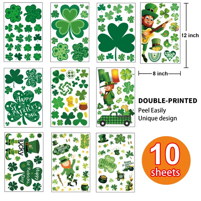 i-Beeboo st Patricks Day Decorations Window clings 10 Sheet for Glass Windows Shamrock Window clings Stickers - Image 2