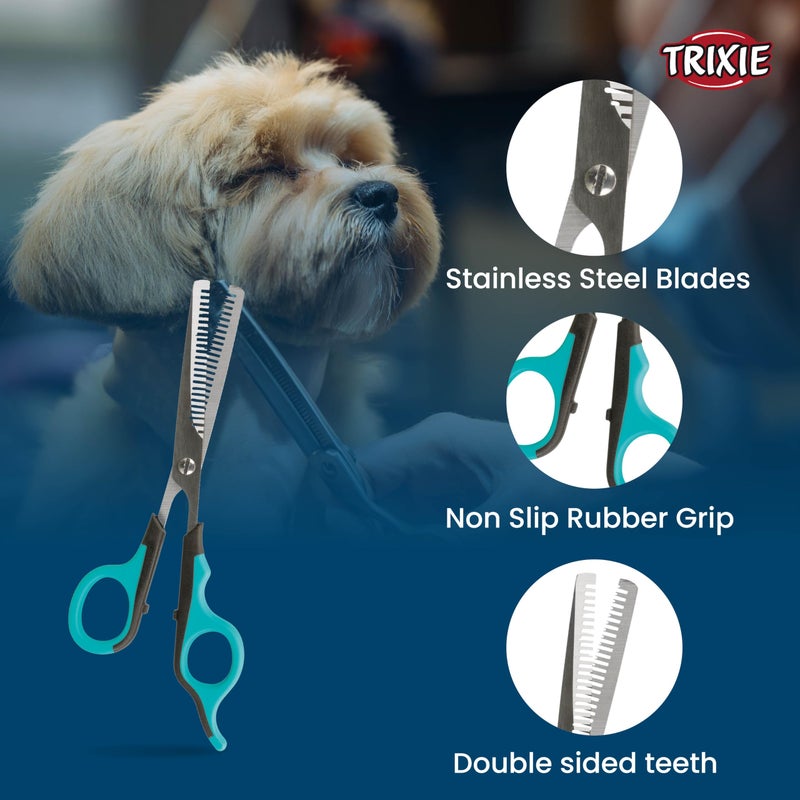 Trixie: - Double Sided Thinning Scissors | Stainless Steel Pet Grooming Scissors | Non-Slip Rubber Handle for Easy Grip | Round-Tip Design Makes It Safe to Use Around Your Pets Face - 18 cm - Image 2