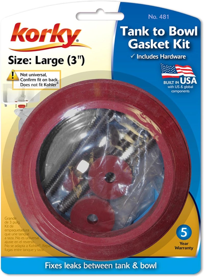 Korky Korky 481BP Universal Toilet Tank To Bowl Gasket  Hardware Kit  Fits Most 3Inch 2Piece Toilet Tanks  Made in USA  Red  Large 3 - Image 3