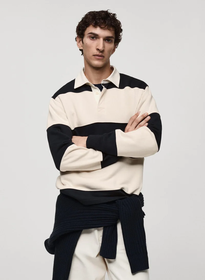 Mango Man Striped Cotton Polo Sweatshirt