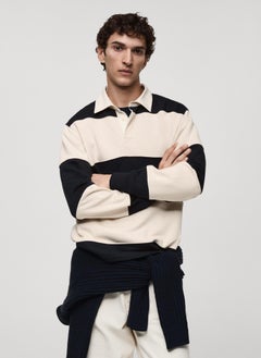 Mango Man Striped Cotton Polo Sweatshirt  - Image 1