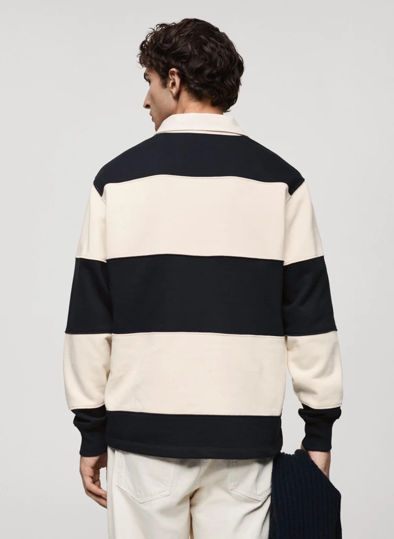 Mango Man Striped Cotton Polo Sweatshirt