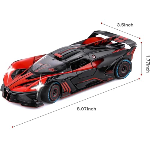 Coelon Metal Pull Back Diecast Car 1:24 Big Bugati Bolide Pull Back Car Model With Sound Light Boys Gifts Toys For Kids, Multicolor - Image 2