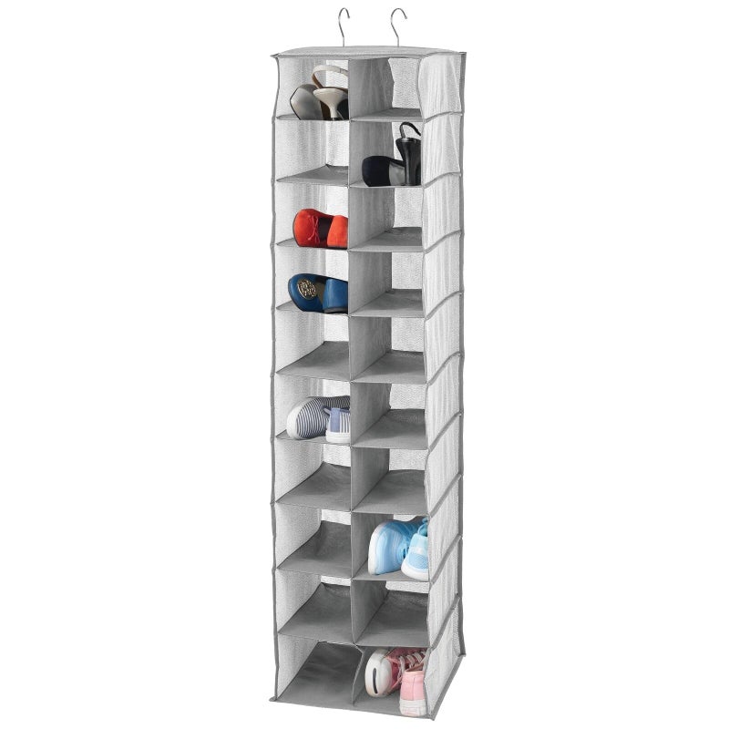 mDesign Soft Fabric Closet Organizer - Holds Shoes, Handbags, Clutches, Accessories - Large, 20 Shelf Over Rod Hanging Storage Unit - Gray - Image 1