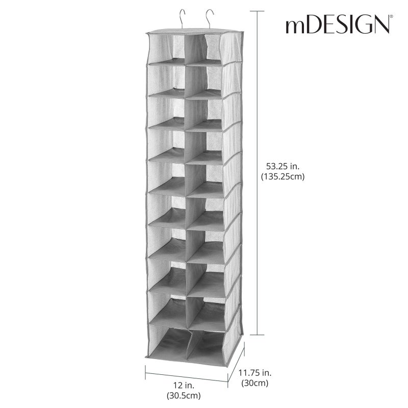 mDesign Soft Fabric Closet Organizer - Holds Shoes, Handbags, Clutches, Accessories - Large, 20 Shelf Over Rod Hanging Storage Unit - Gray - Image 3