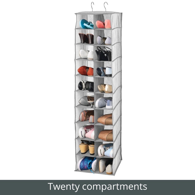 mDesign Soft Fabric Closet Organizer - Holds Shoes, Handbags, Clutches, Accessories - Large, 20 Shelf Over Rod Hanging Storage Unit - Gray - Image 5