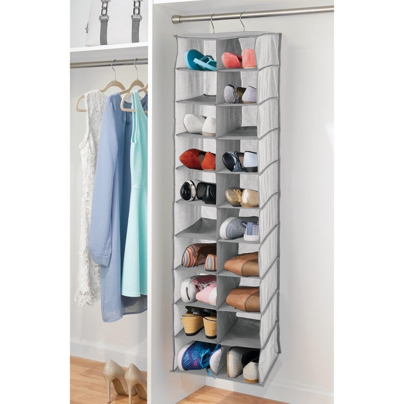 mDesign Soft Fabric Closet Organizer - Holds Shoes, Handbags, Clutches, Accessories - Large, 20 Shelf Over Rod Hanging Storage Unit - Gray - Image 2