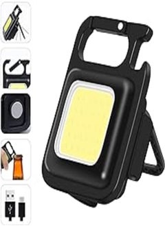 COB Small Flashlights, 500Lumens Bright Rechargeable Keychain Mini Flashlight 3 Light Modes Portable Pocket Light with Folding Bracket Bottle Opener and Magnet Base for Fishing, Walking and Camping