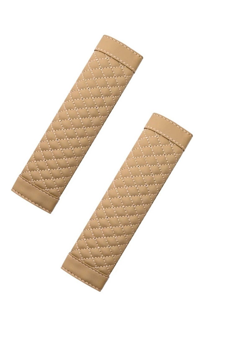 1Pairs (2PCS) Leather Car Seat Belt Shoulder Pad Cover Travel Seat Belt Cushion Seatbelt Strap, Beige - Image 1