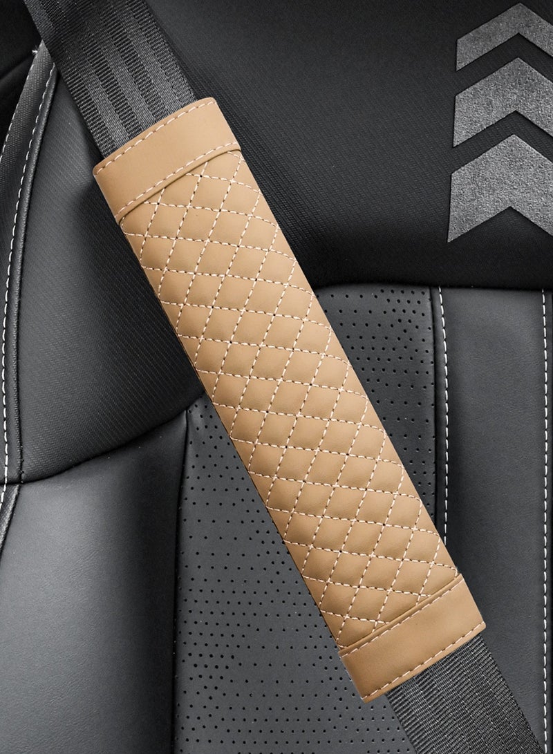1Pairs (2PCS) Leather Car Seat Belt Shoulder Pad Cover Travel Seat Belt Cushion Seatbelt Strap, Beige - Image 2