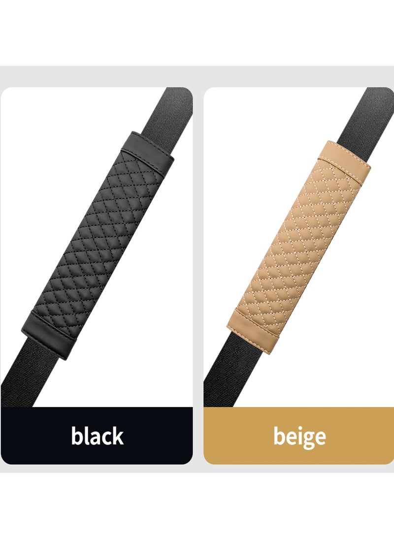 1Pairs (2PCS) Leather Car Seat Belt Shoulder Pad Cover Travel Seat Belt Cushion Seatbelt Strap, Beige - Image 3