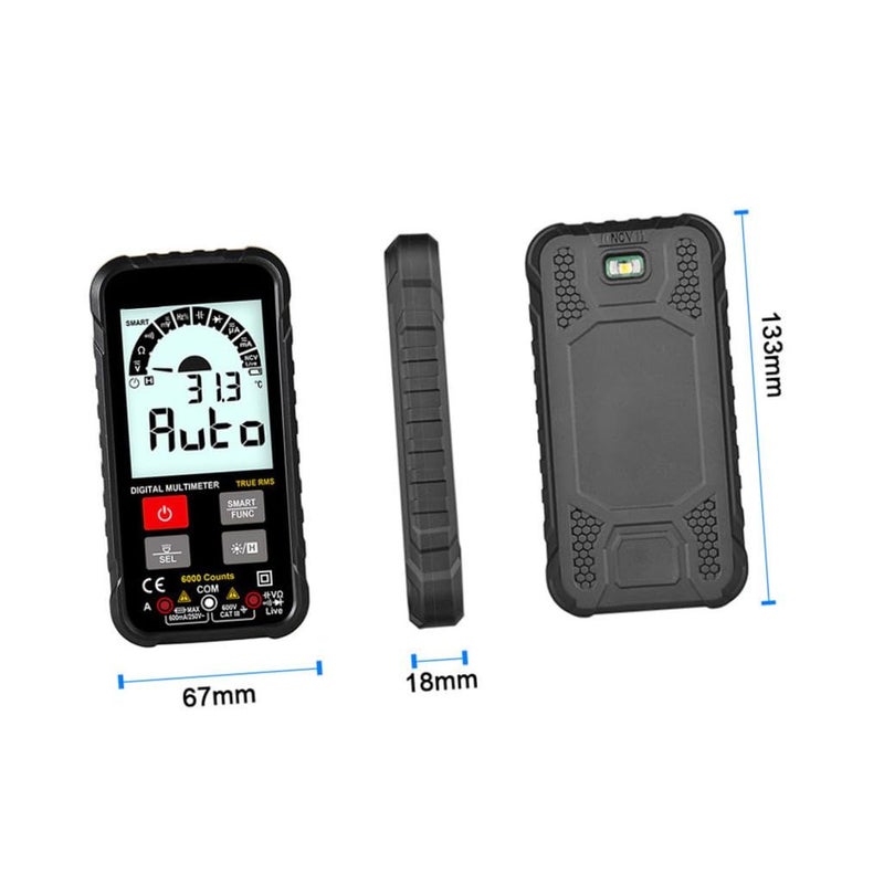 Automatic Digital Multimeter Push Button Test Tool for Electricians Measures AC DC Voltage with LED Light and Temperature Display - Image 3