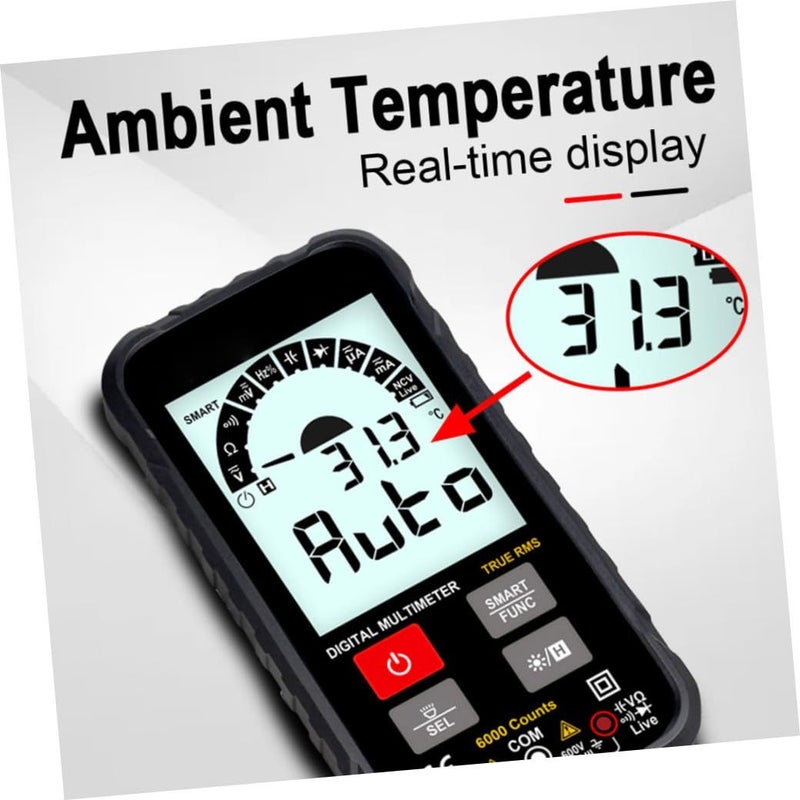 Automatic Digital Multimeter Push Button Test Tool for Electricians Measures AC DC Voltage with LED Light and Temperature Display - Image 4