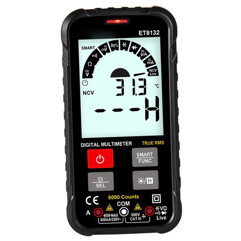 Automatic Digital Multimeter Push Button Test Tool for Electricians Measures AC DC Voltage with LED Light and Temperature Display - Image 2