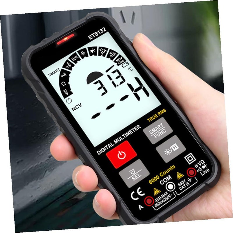 Automatic Digital Multimeter Push Button Test Tool for Electricians Measures AC DC Voltage with LED Light and Temperature Display - Image 5