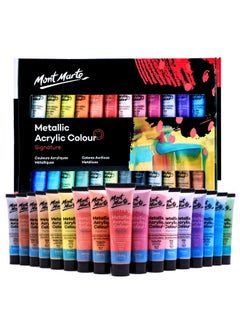 Mont Marte Mont Marte Premium Metallic Acrylic Paint Set, 24 x 1.02oz (36ml) Tubes, 24 Colors, Suitable for Most Surfaces Including Canvas, Card, Paper and Wood  - Image 1