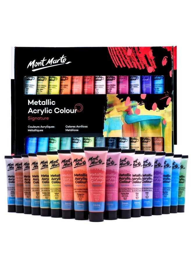 Mont Marte - Mont Marte Premium Metallic Acrylic Paint Set, 24 x 1.02oz (36ml) Tubes, 24 Colors, Suitable for Most Surfaces Including Canvas, Card, Paper and Wood - Image 1