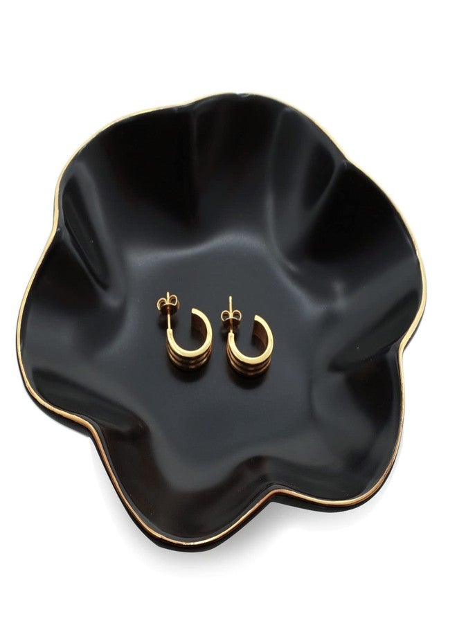 HANKOR 4.7 inch Small Ring Dish, Ceramic Jewelry Holder Tray, Black Catch All Trinket Bowl for Keys Rings Earrings - Image 1