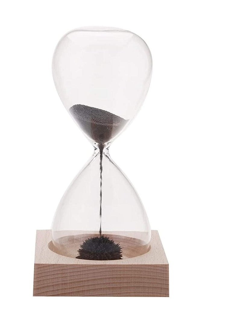 كابتن تيك Magnetic Hourglass Magnetic Sand Timer Hourglass Toy Home Office Desktop Decoration Dispaly Time Assistant with Wooden Base - Image 1