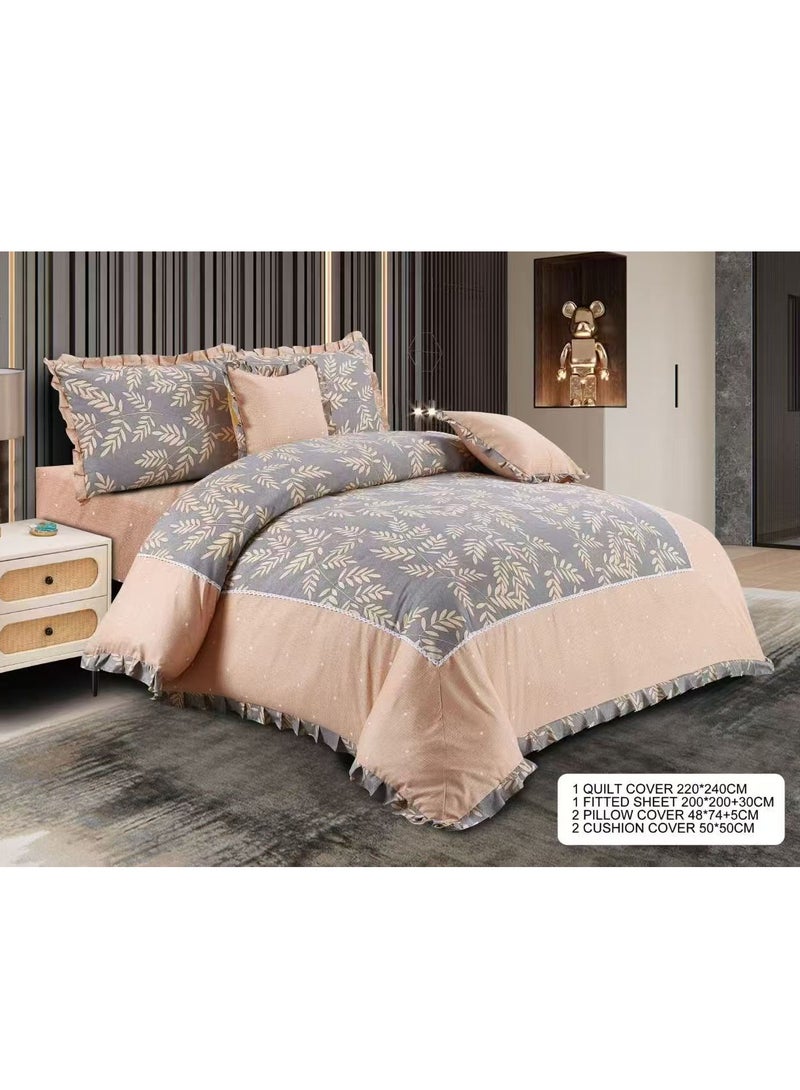 100% Cotton Floral Printed Soft Duvet Cover Ruffle Bedding Set 6 Pieces King Size
