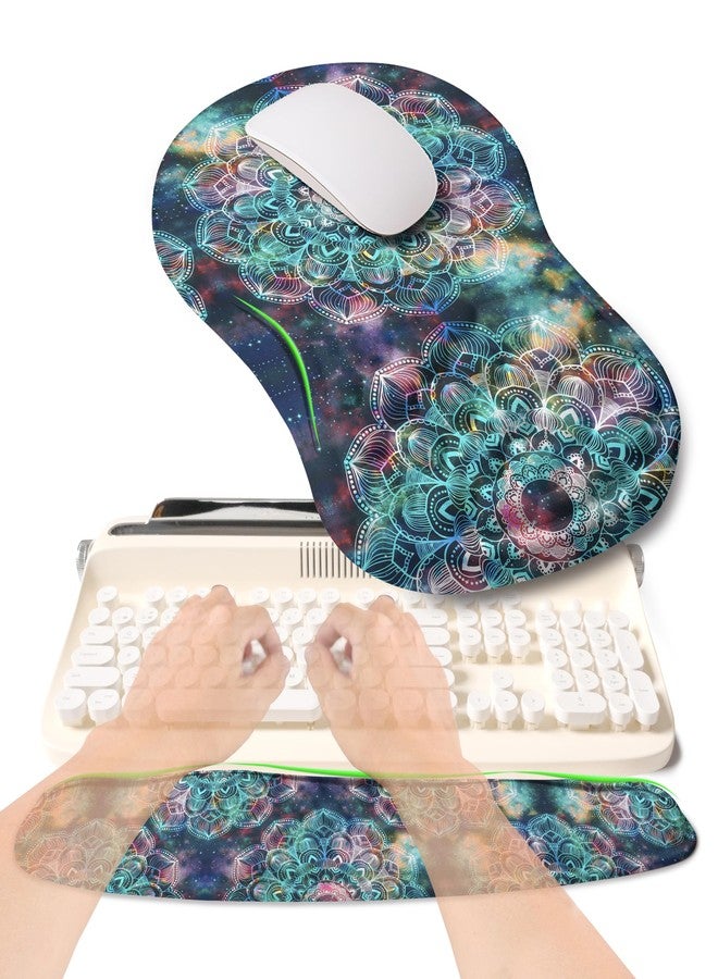 KUOSGM 2-in-1 Ergonomic Set, Wave Rise Keyboard Wrist Rest and Massage Bulge Slope Mouse Pad Wrist Support, Cushion Memory Foam Integrated to Relieve Wrist Pain, Galaxy Mandala - Image 1