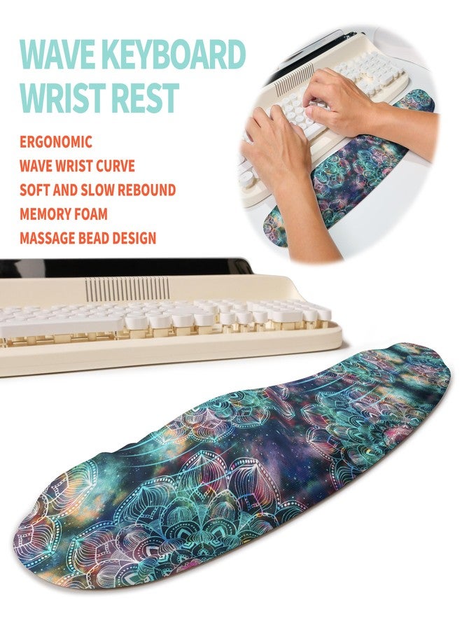 KUOSGM 2-in-1 Ergonomic Set, Wave Rise Keyboard Wrist Rest and Massage Bulge Slope Mouse Pad Wrist Support, Cushion Memory Foam Integrated to Relieve Wrist Pain, Galaxy Mandala - Image 2