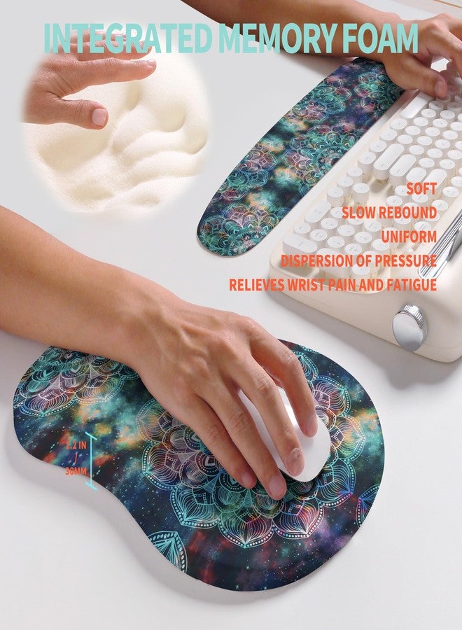 KUOSGM 2-in-1 Ergonomic Set, Wave Rise Keyboard Wrist Rest and Massage Bulge Slope Mouse Pad Wrist Support, Cushion Memory Foam Integrated to Relieve Wrist Pain, Galaxy Mandala - Image 4