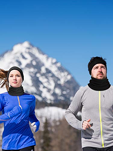 SATINIOR 6 Pieces Ear Warmer Headband Warmer Face Mask Fleece Neck Gaiter Touch Screen Winter Knit Gloves for Men and Women(Black and Gray) - Image 2