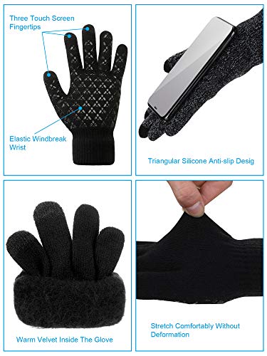 SATINIOR 6 Pieces Ear Warmer Headband Warmer Face Mask Fleece Neck Gaiter Touch Screen Winter Knit Gloves for Men and Women(Black and Gray) - Image 5