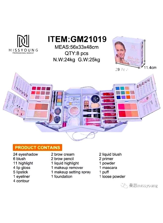 MISS YOUNG Professional Multifunctional Makeup Kit 106pcs Makeup Tools Eyeshadow Lipstick Mascara Lip Liner Makeup Brush Makeup Artist Makeup Box For Women Full Kit 56X33X48cm - Image 2