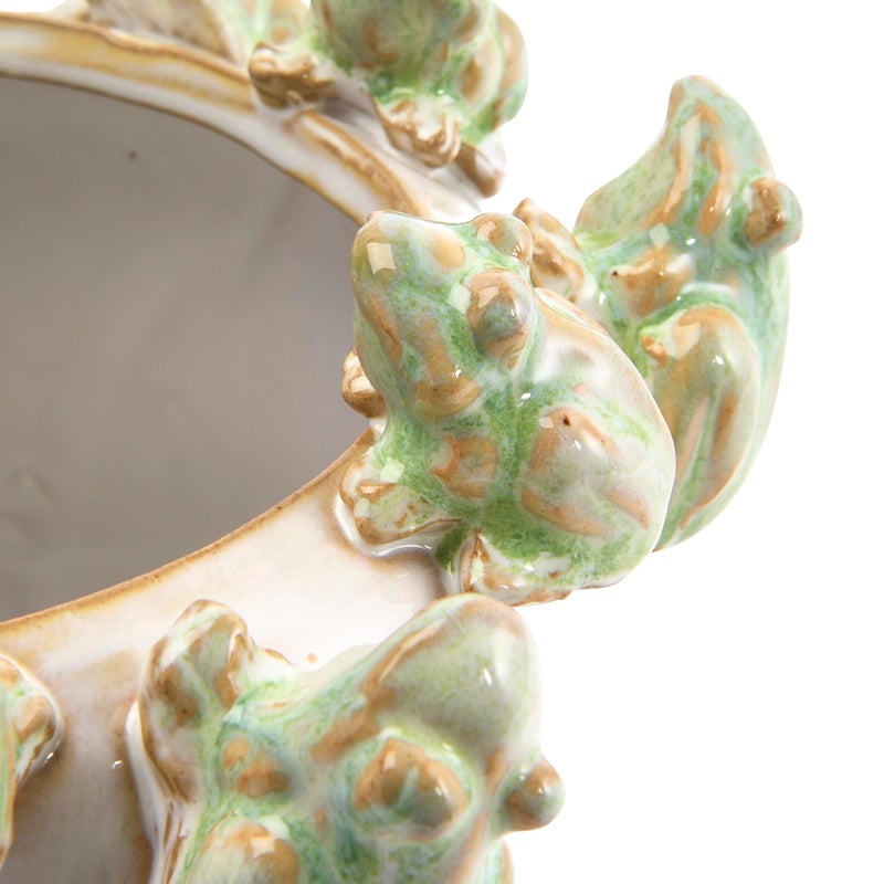 Creative Co-Op Stoneware Planter with Frogs on Rim and Reactive Glaze, Green and White - Image 5