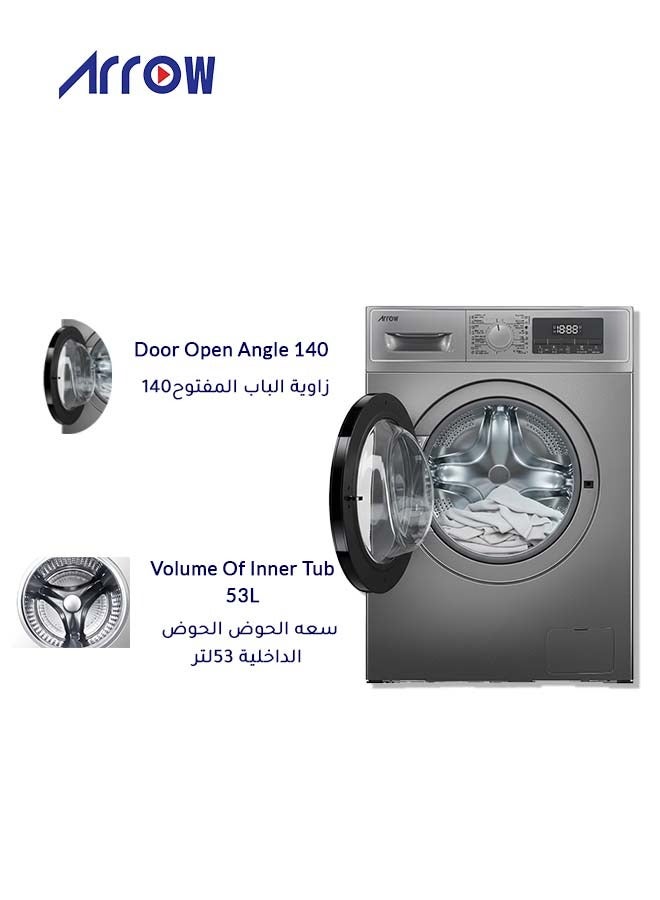 Arrow 8KG,16 Programs, Front load Automatic Washing Machine, 1200rpm Max. Spin Speed, Dark Silver Color, Auto Balance System, Child Lock, Fault Check, LED Display, Universal Motor | Classic Design, Perfect for Home, Apartments & Hotels with 2 Years Warranty. Model Name: RO-09FWTS-01 - Image 3