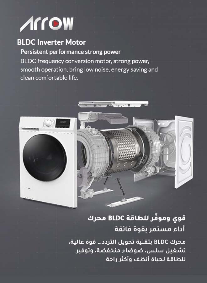 Arrow 8KG,16 Programs, Front load Automatic Washing Machine, 1200rpm Max. Spin Speed, Dark Silver Color, Auto Balance System, Child Lock, Fault Check, LED Display, Universal Motor | Classic Design, Perfect for Home, Apartments & Hotels with 2 Years Warranty. Model Name: RO-09FWTS-01 - Image 4