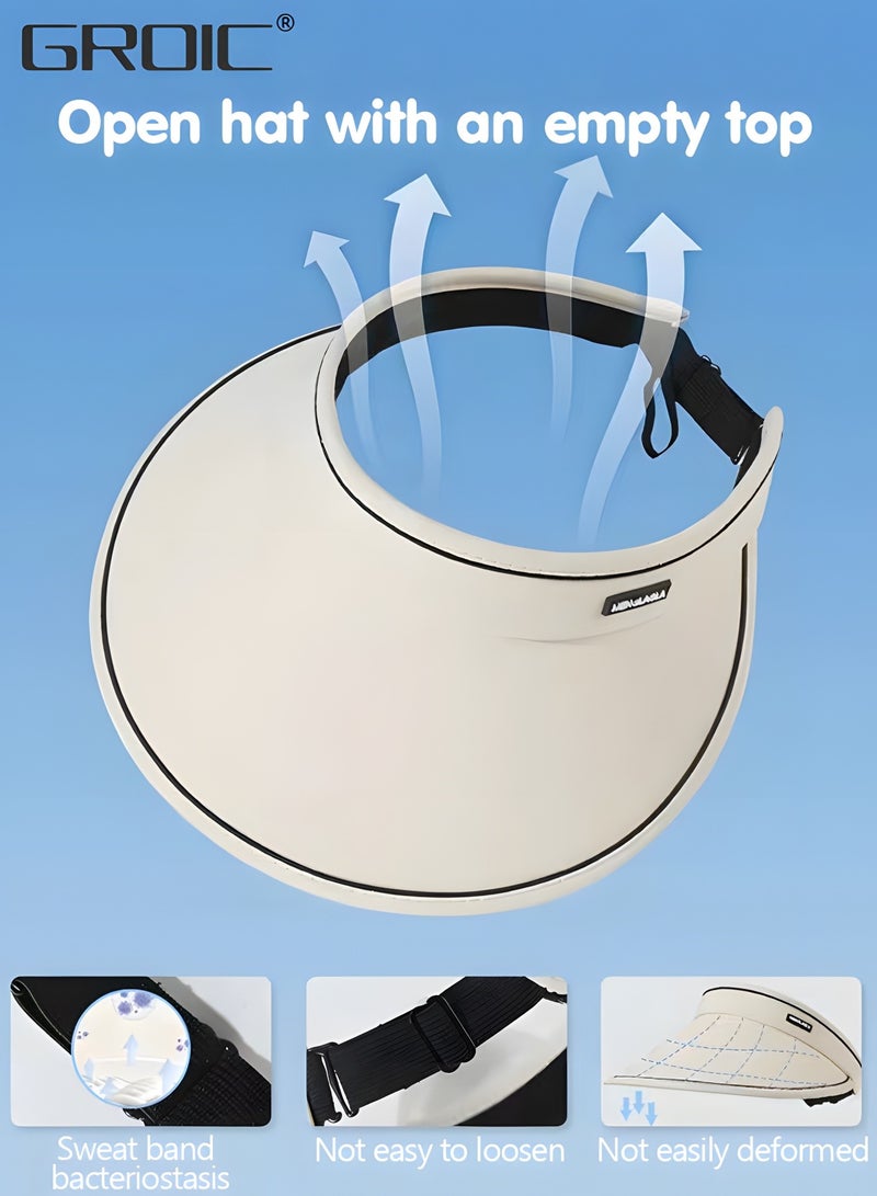 GROIC Sun Visor Hat for Women with Wide Brim UV Protection Wide Brim Golf Visor Cap Tennis Running Sunshade Hat,Outdoor Sports Accessories - Image 3