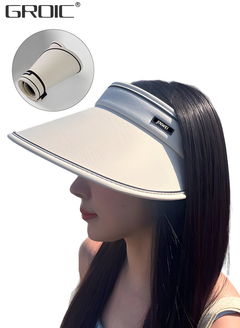 GROIC Sun Visor Hat for Women with Wide Brim UV Protection Wide Brim Golf Visor Cap Tennis Running Sunshade Hat,Outdoor Sports Accessories - Image 1