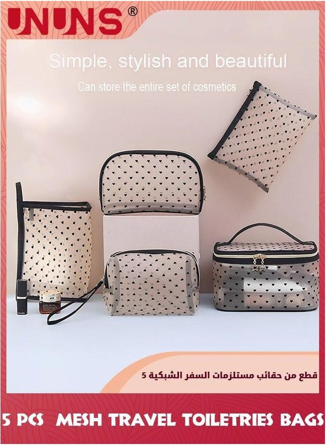UNUNS 5 Pieces Mesh Toiletry Bags,Portable Travel Organizing Zipper Pouch,Clear Bag For Toiletries,Toiletry Carry Pouch Women Men,For Home Office Accessories-5 Sizes Heart - Image 2
