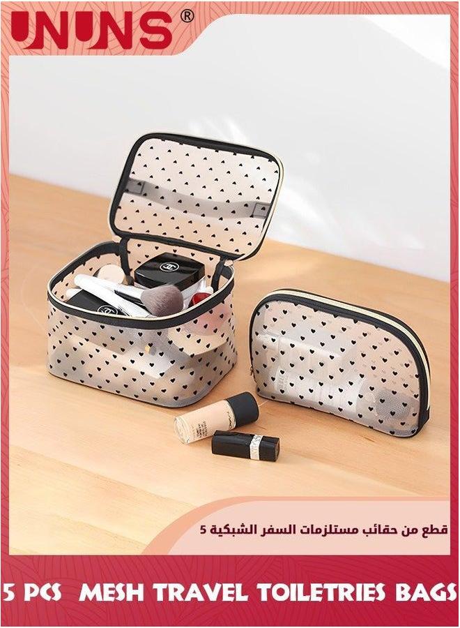 UNUNS 5 Pieces Mesh Toiletry Bags,Portable Travel Organizing Zipper Pouch,Clear Bag For Toiletries,Toiletry Carry Pouch Women Men,For Home Office Accessories-5 Sizes Heart - Image 4